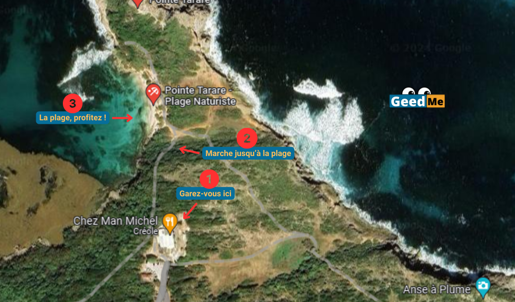 Accès à l'anse Tarare, naturiste Guadeloupe