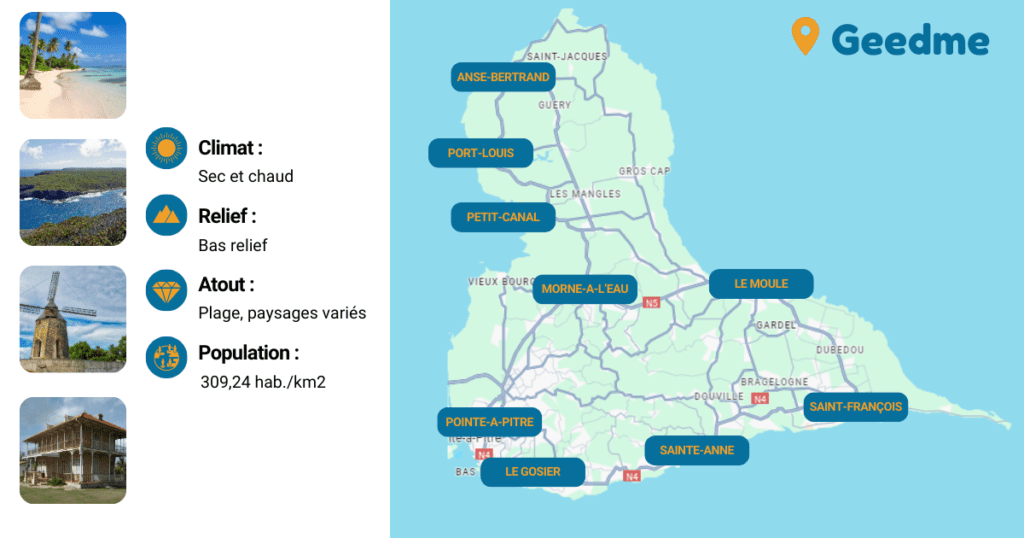 Map of Grande-terre in Guadeloupe