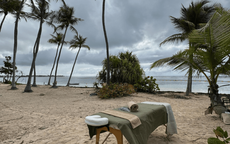 massage au coeur du jardin tropical en Guadeloupe sur la plage ou à domicile